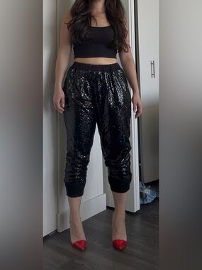 Black Sequin Jogger Pants